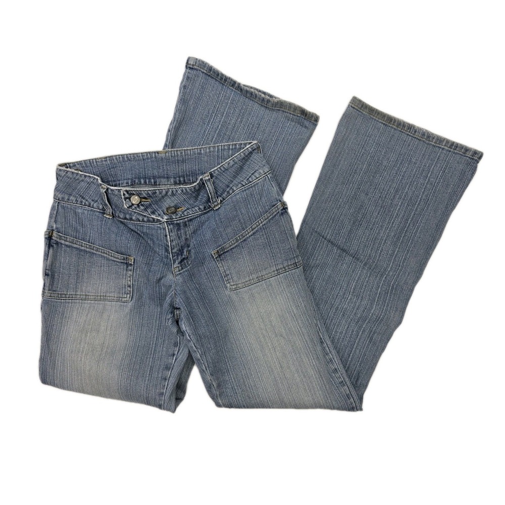 Vtg Y2K 90s Bongo Low Rise Flare Jeans Pockets Size 7 Light Wash Festival 3177